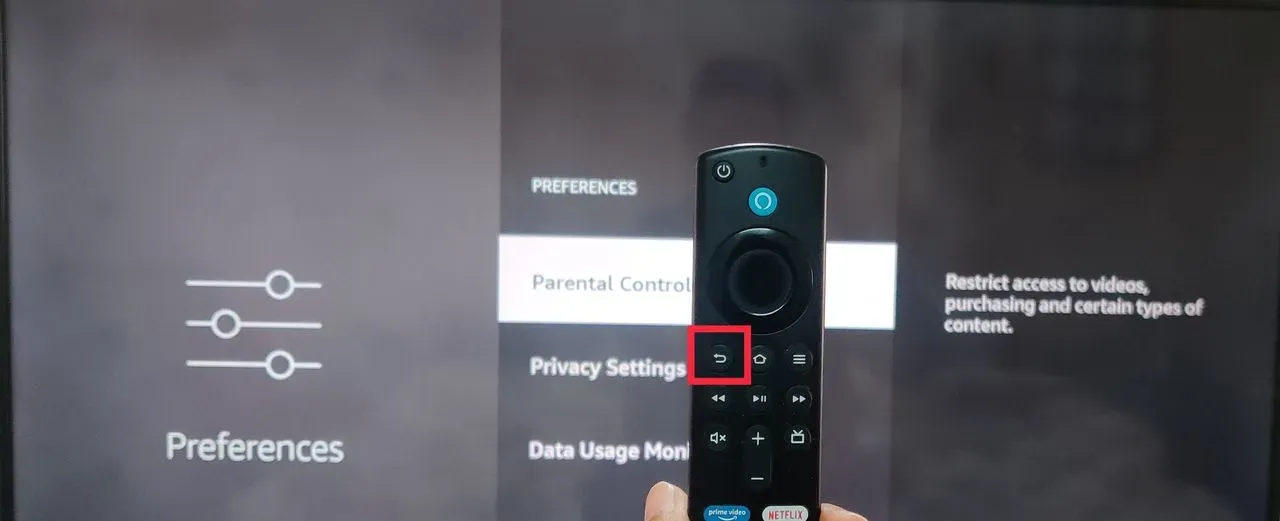 Pic showing "Back" button selection on Fire TV remote
